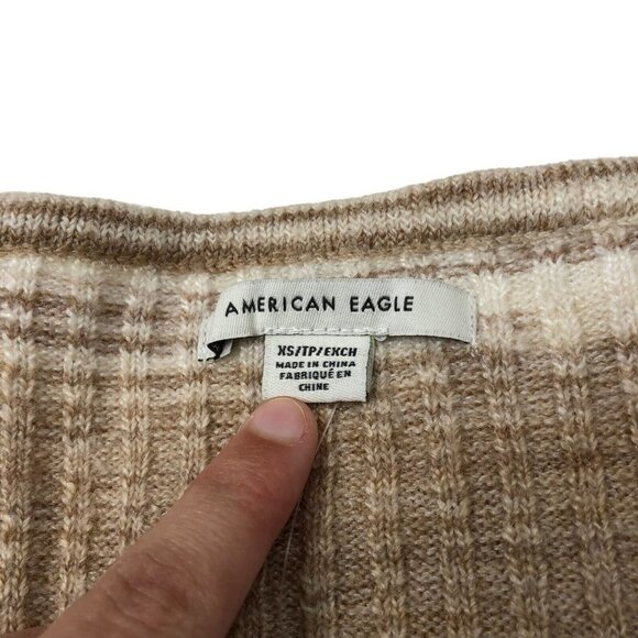 American Eagle NWT Tan V-Neck‎ Wrap Front Cropped Sweater Size XS - Picture 3 of 10